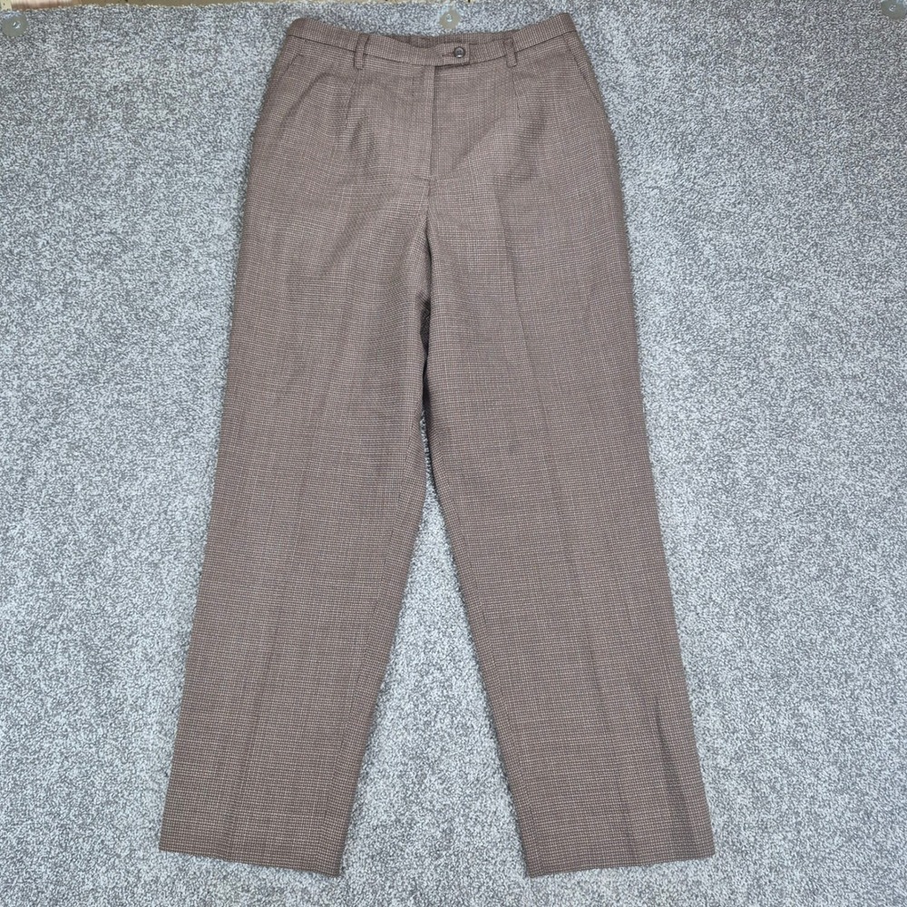 Vintage Pendleton Wool Trousers Womens 12P Brown Micro Check Made in USA (29x27)